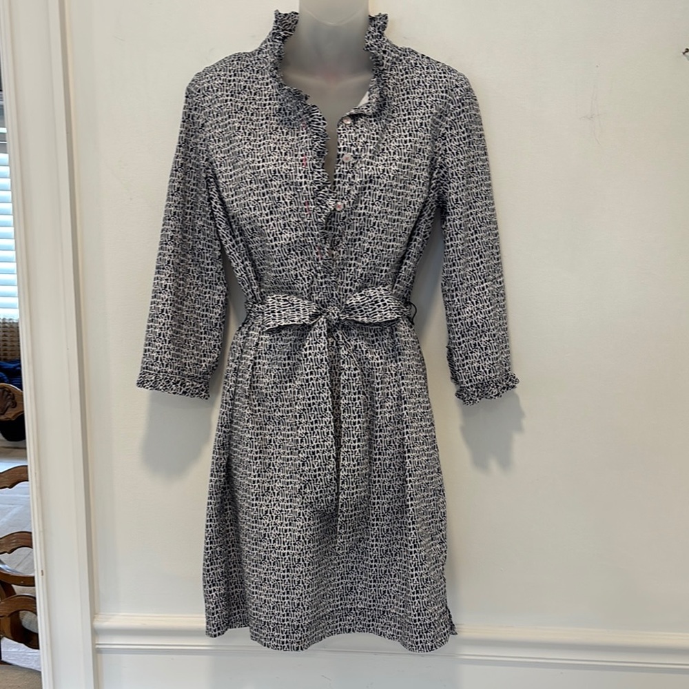 Lilly Pulitzer Navy Blue & White Ruffle-Trim Midi Dress